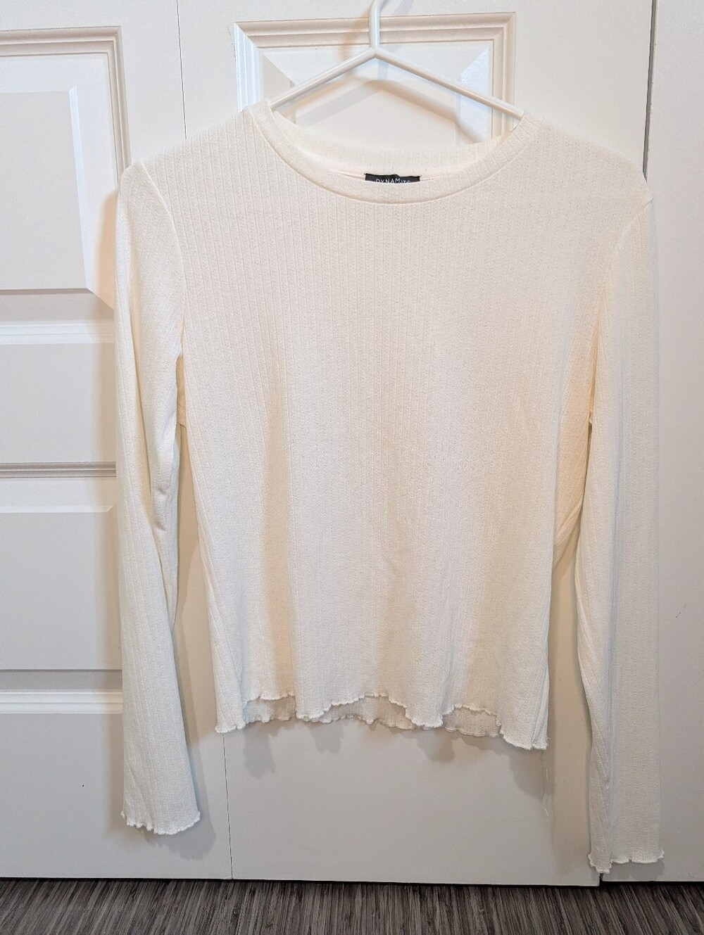 Dynamite Cream Ruffle-Hem Long Sleeve Top